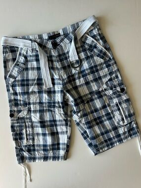 Fried Denim Men’s Blue Plaid Cargo Shorts, sz 36
